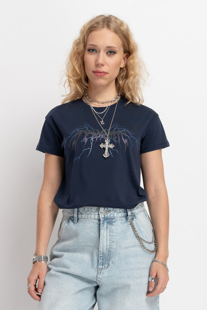 Granatowy t-shirt z autorską grafiką z przodu