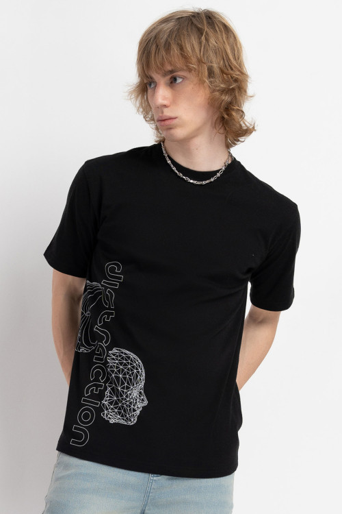 Czarny t-shirt z autorską grafiką z przodu