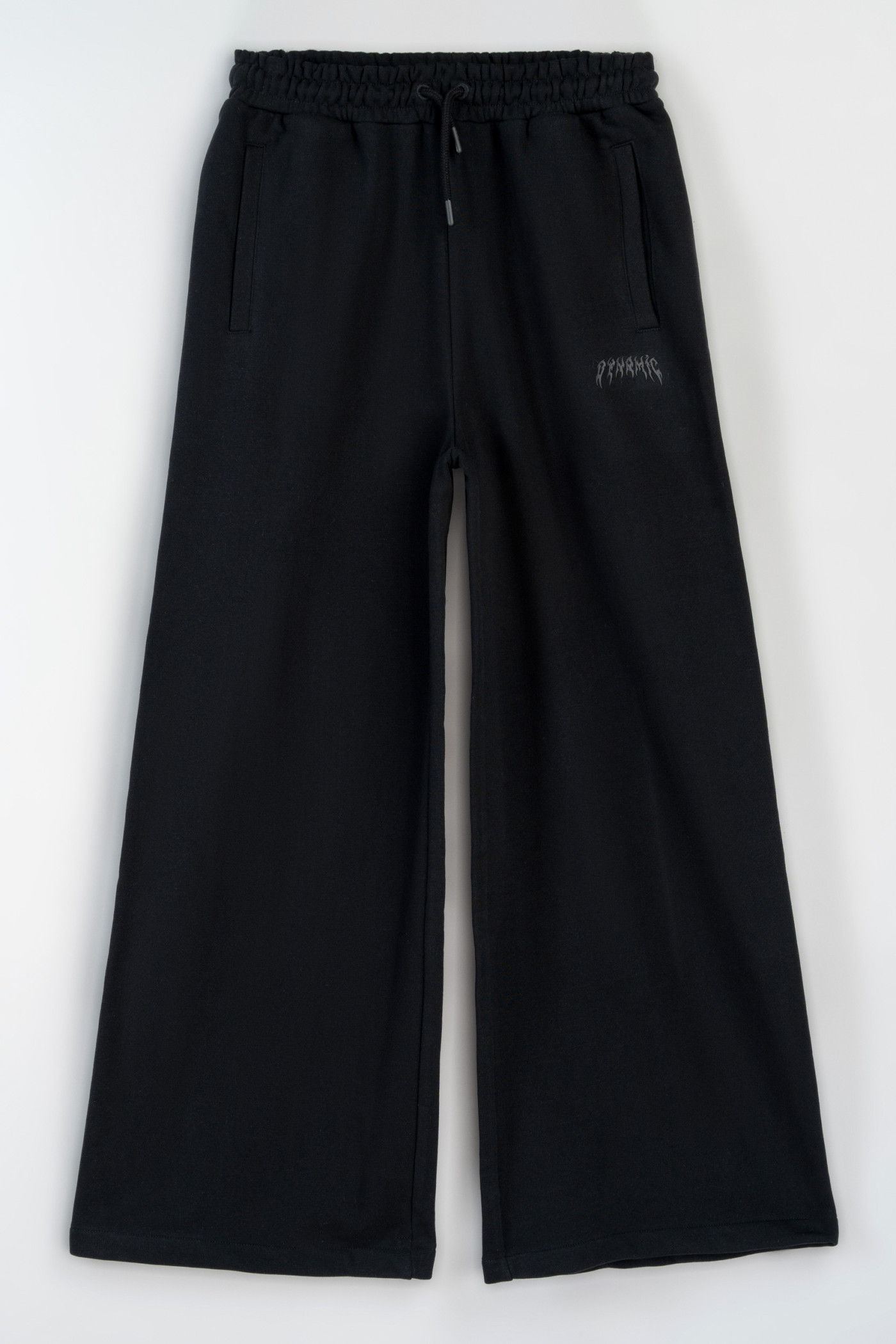 Czarne spodnie dresowe WIDE LEG z minimalistyczną aplikacją