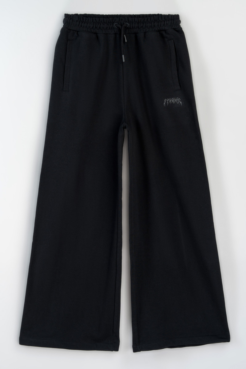 Czarne spodnie dresowe WIDE LEG z minimalistyczną aplikacją