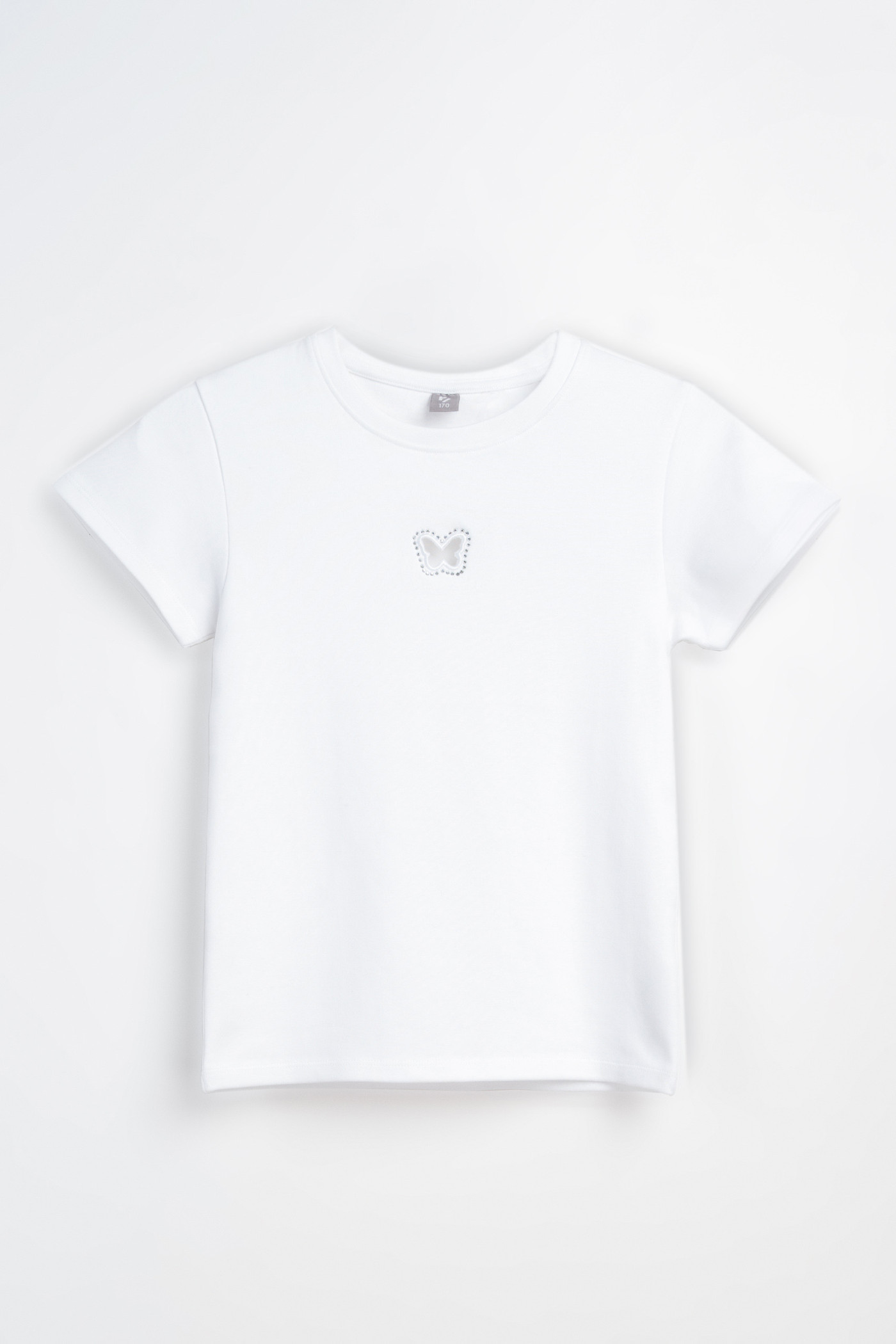 Biała bluzka SLIM z ozdobną aplikacją z przodu