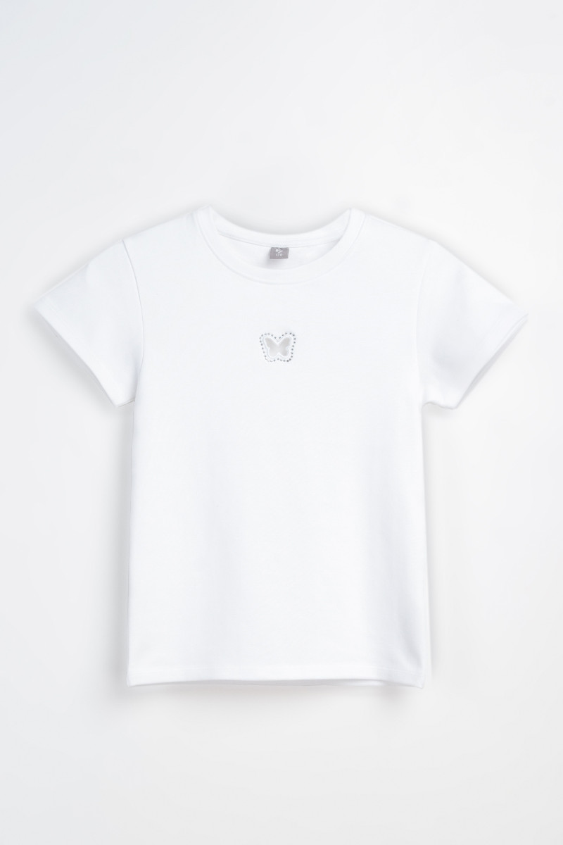 Biała bluzka SLIM z ozdobną aplikacją z przodu