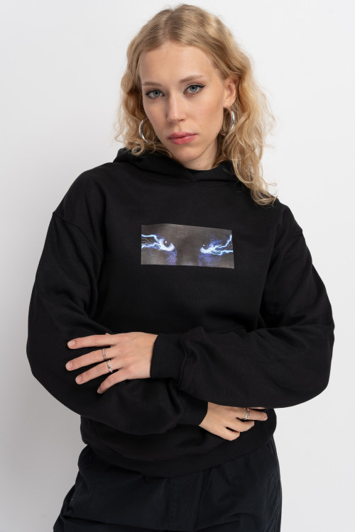 Czarna bluza z kapturem z autorska grafiką z przodu