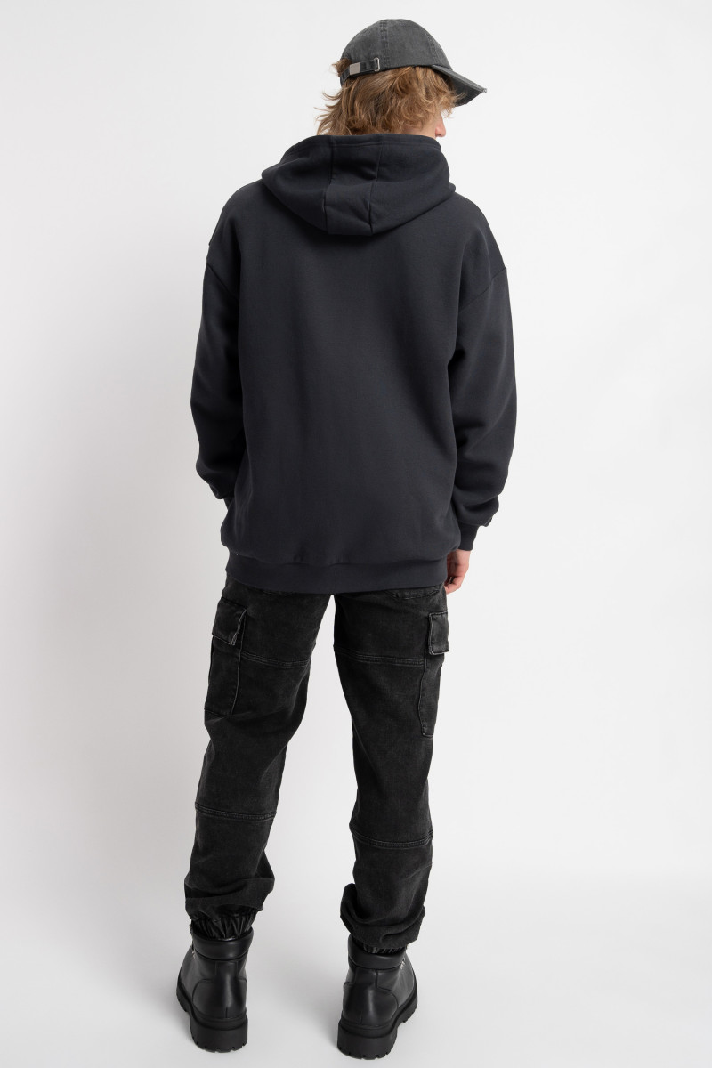 Ciemnoszara bluza REGULAR z kapturem z minimalistyczną grafiką z przodu