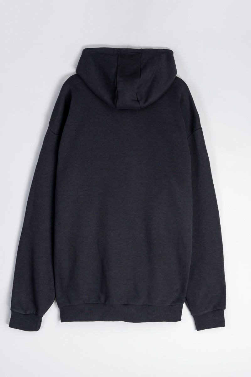 Ciemnoszara bluza REGULAR z kapturem z minimalistyczną grafiką z przodu