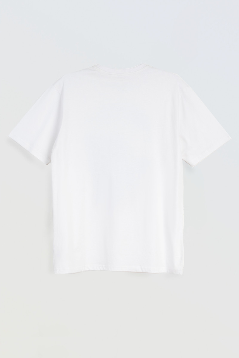 Biały t-shirt z autorską grafiką z przodu