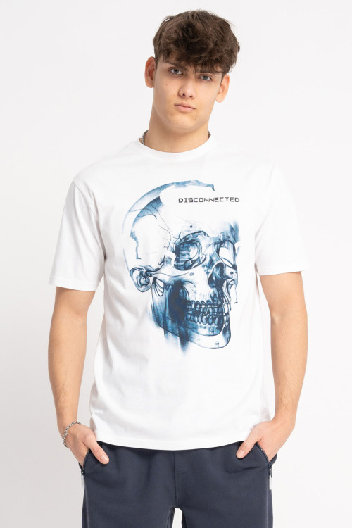 Biały t-shirt z autorską grafiką z przodu