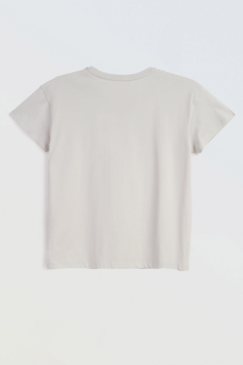 Jasnoszary t-shirt z nadrukiem z przodu
