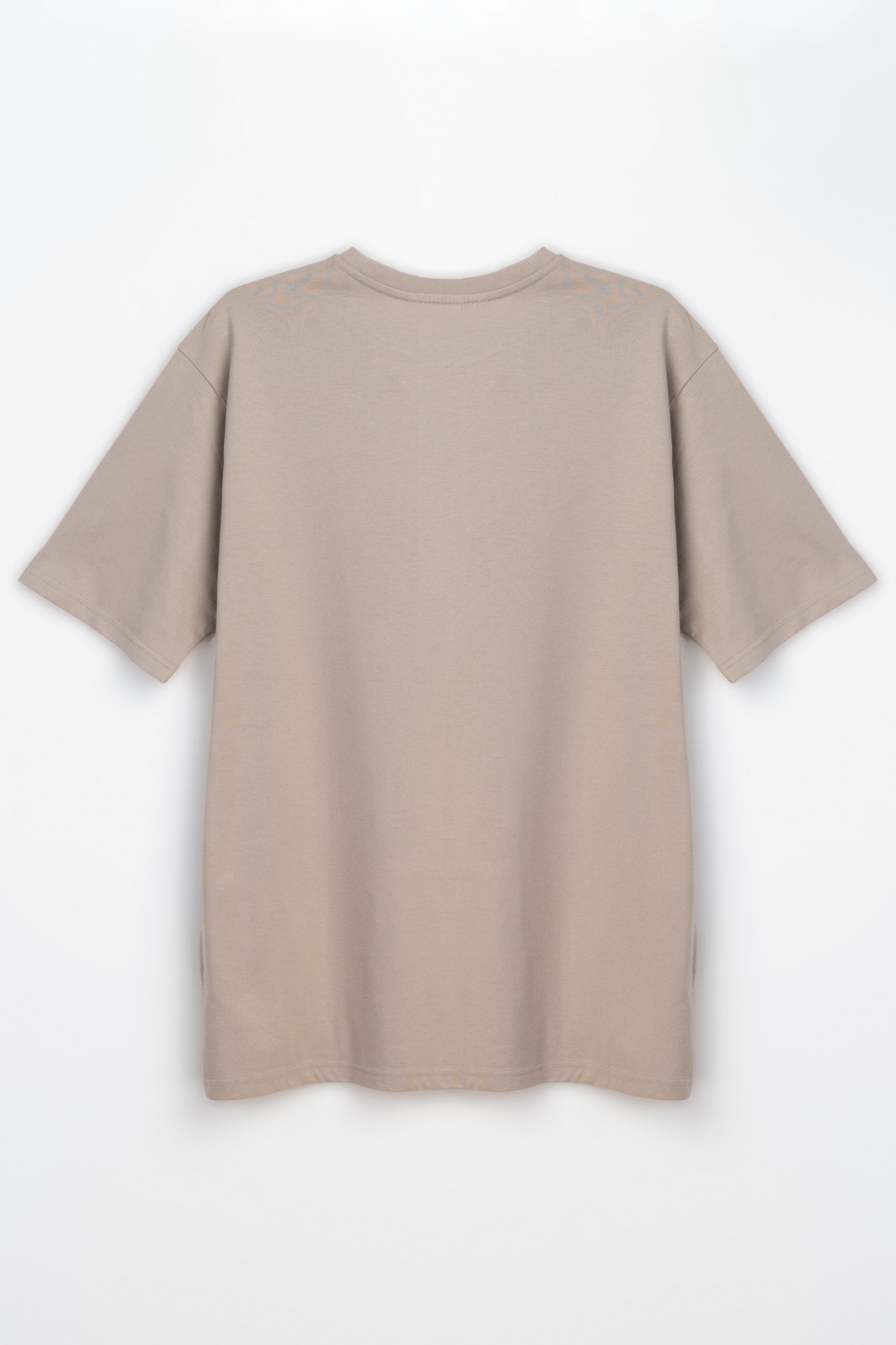 Ciemnobeżowy t-shirt z autorską grafiką z przodu