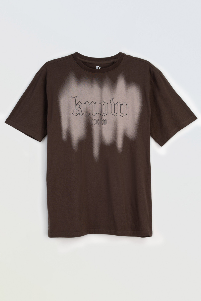 Brązowy t-shirt z autorską grafiką z przodu