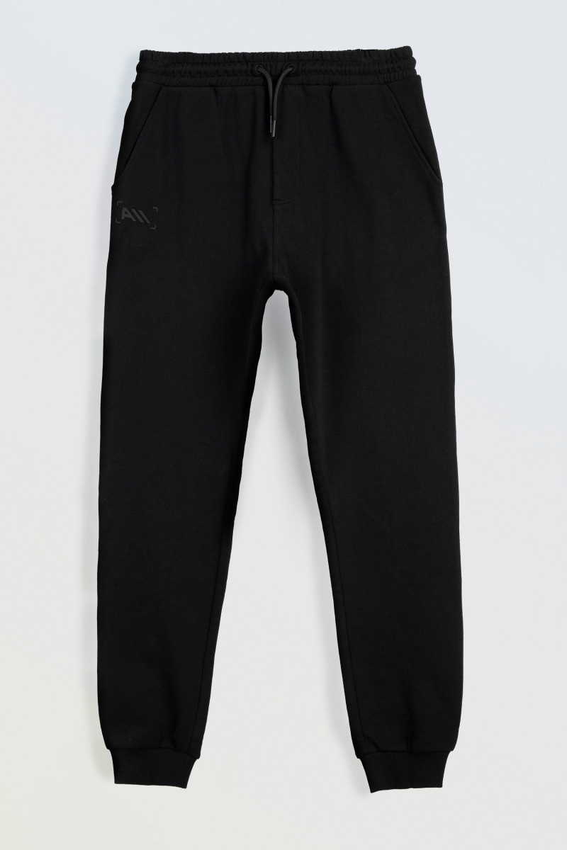 Czarne spodnie dresowe z minimalistycznym nadrukiem, czarny
