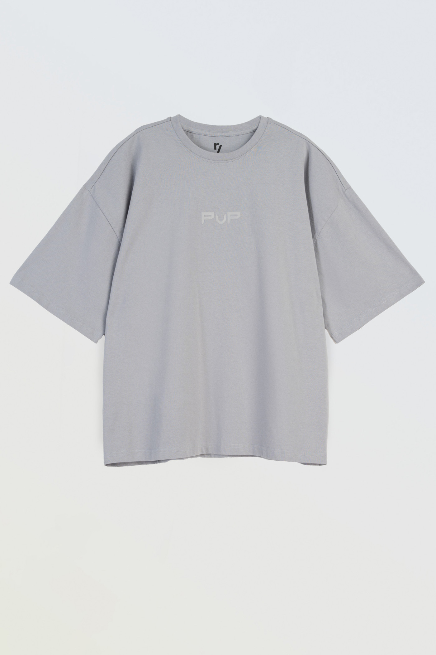 Szary t-shirt BOXY z minimalistycznym nadrukiem z przodu