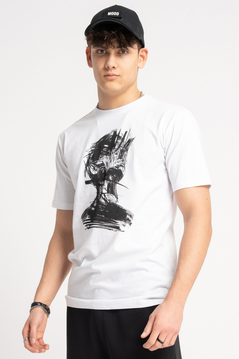 Biały t-shirt z autorską grafiką z przodu Biały t-shirt z autorską grafiką z przodu