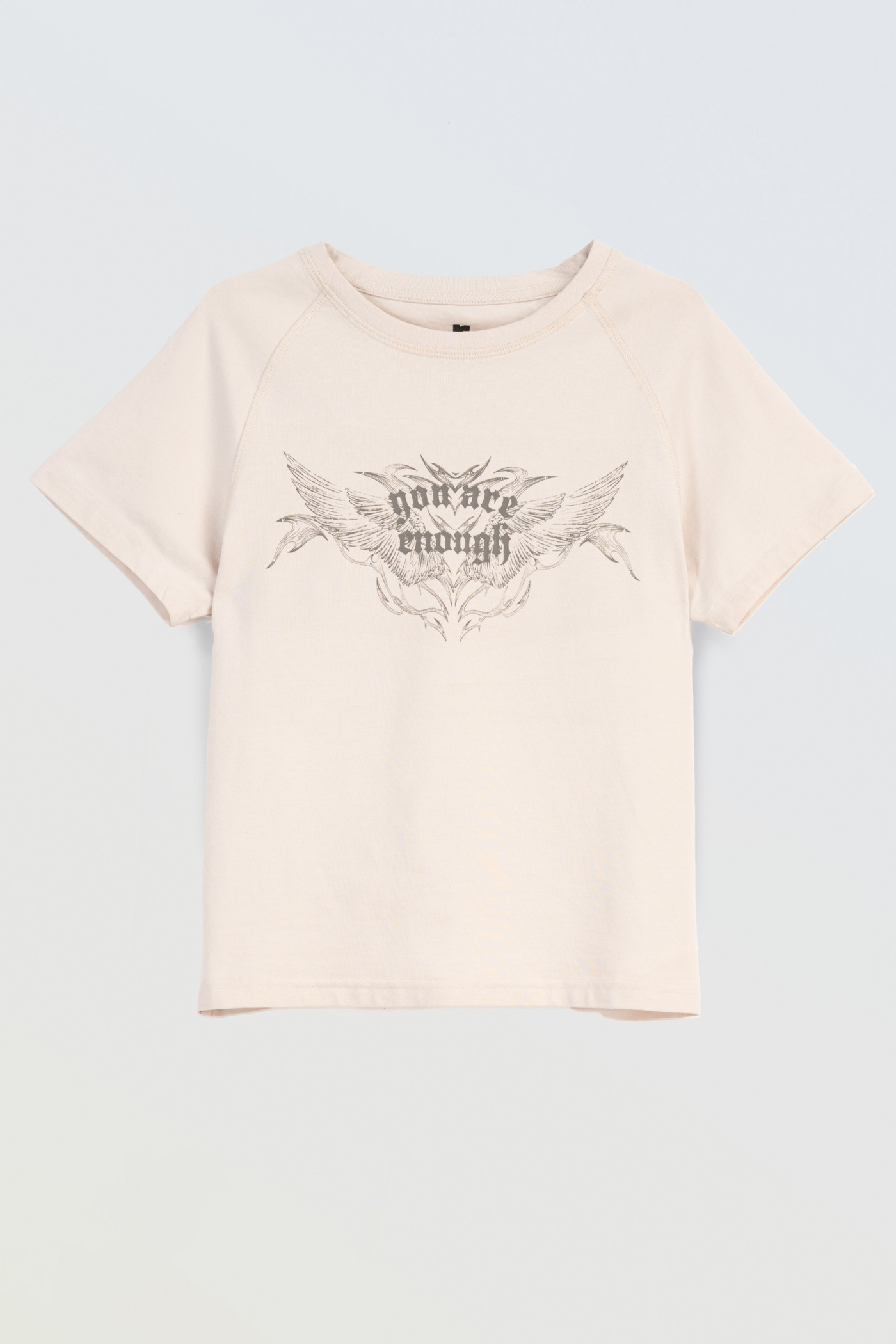 Beżowa bluzka SLIM z autorską grafiką z przodu