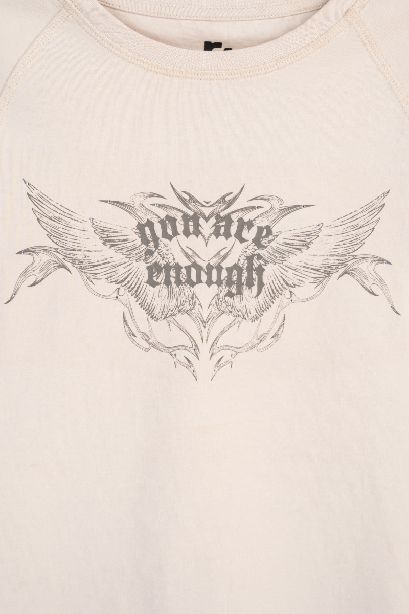 Beżowa bluzka SLIM z autorską grafiką z przodu