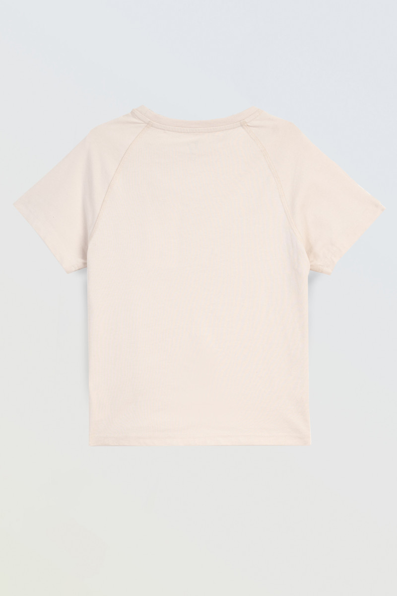 Beżowa bluzka SLIM z autorską grafiką z przodu