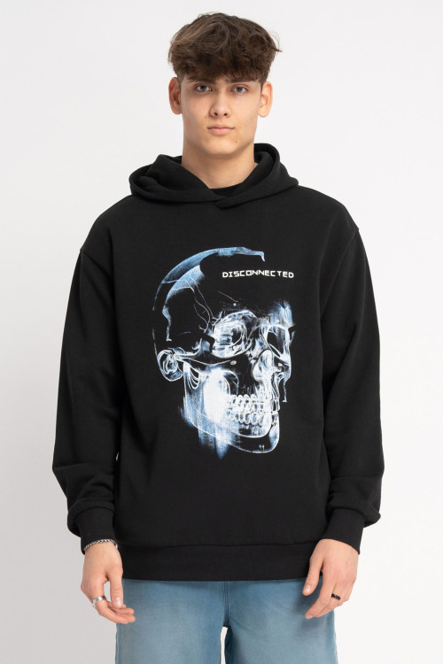 Czarna bluza REGULAR z kapturem z autorską grafiką z przodu