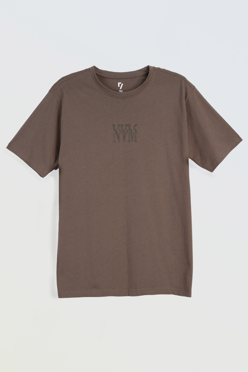 Brązowy t-shirt z minimalistyczną grafiką z przodu Brązowy t-shirt z minimalistyczną grafiką z przodu