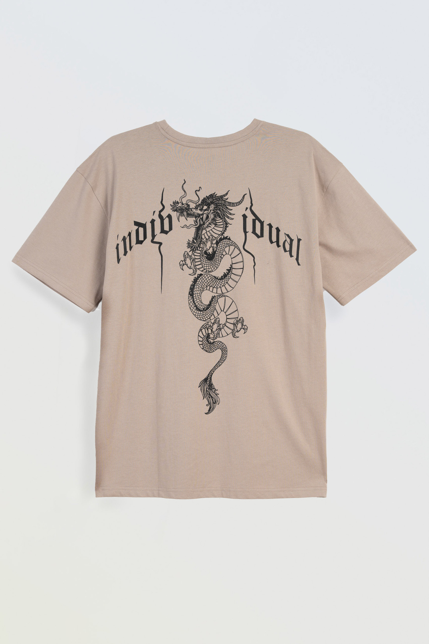 Beżowy t-shirt z autorską grafiką z tyłu Beżowy t-shirt z autorską grafiką z tyłu