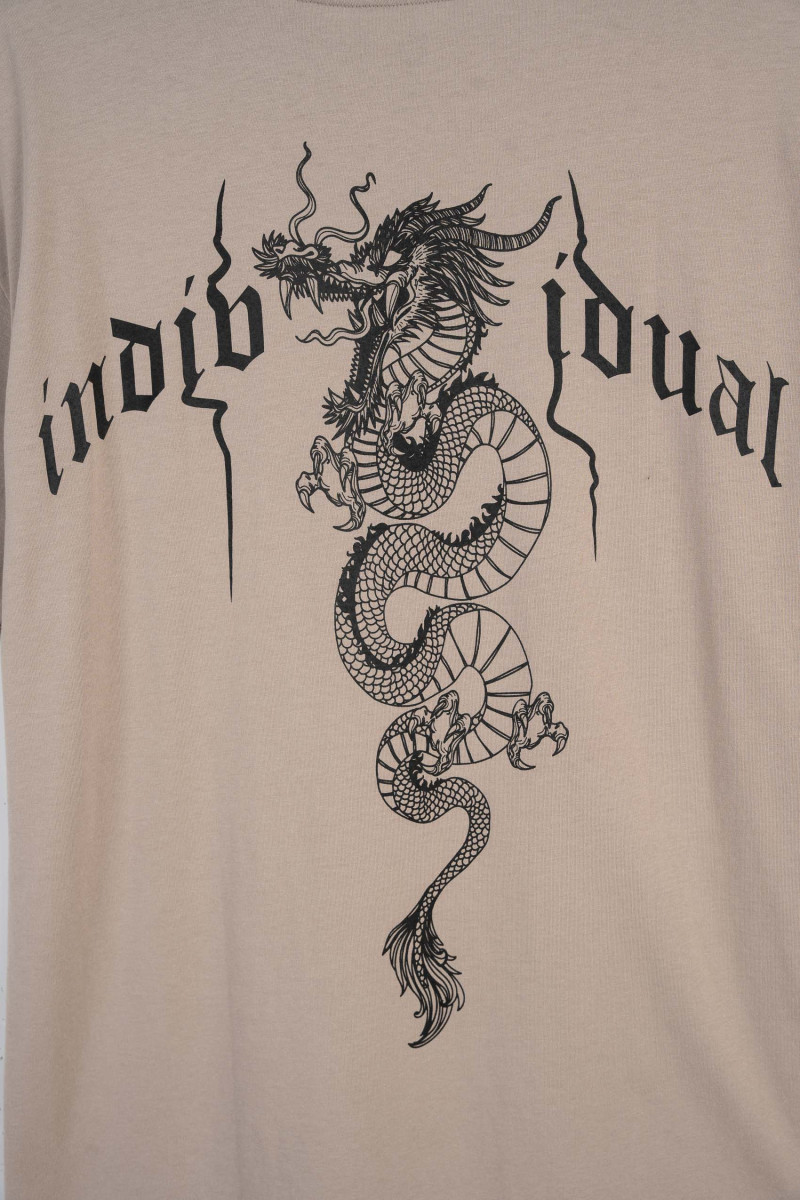 Beżowy t-shirt z autorską grafiką z tyłu Beżowy t-shirt z autorską grafiką z tyłu