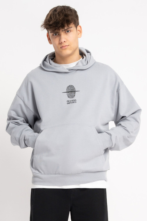 Jasnoniebieska bluza z kapturem BOXY z minimalistycznym nadrukiem