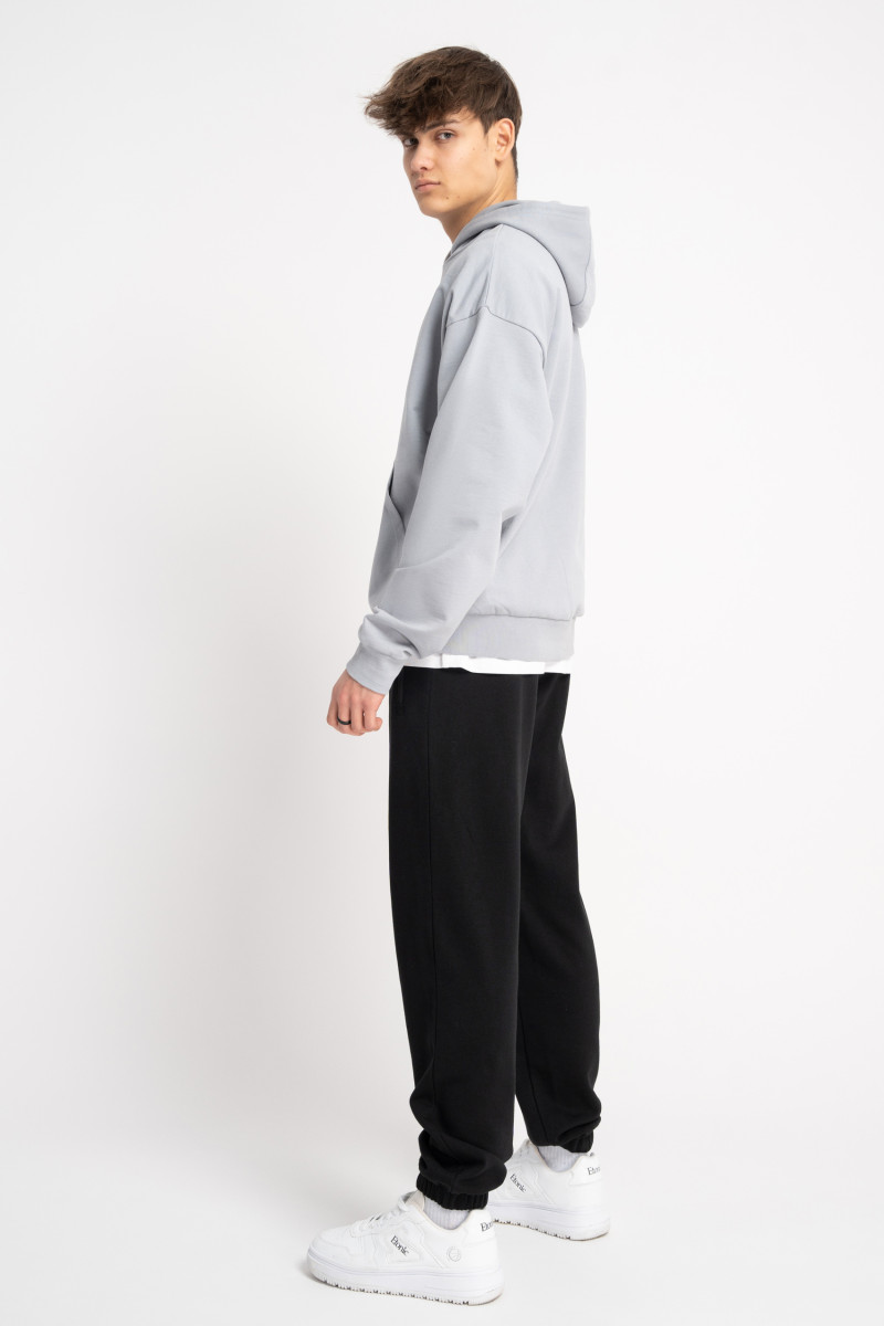 Jasnoniebieska bluza z kapturem BOXY z minimalistycznym nadrukiem