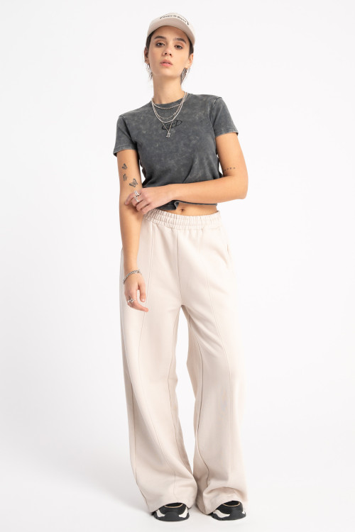 Beżowe spodnie dresowe WIDE LEG