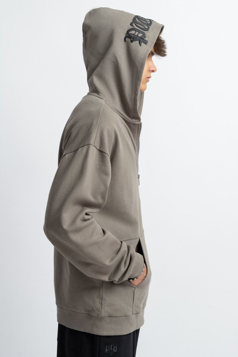 Beżowa bluza z kapturem z autorską grafiką, beżowy