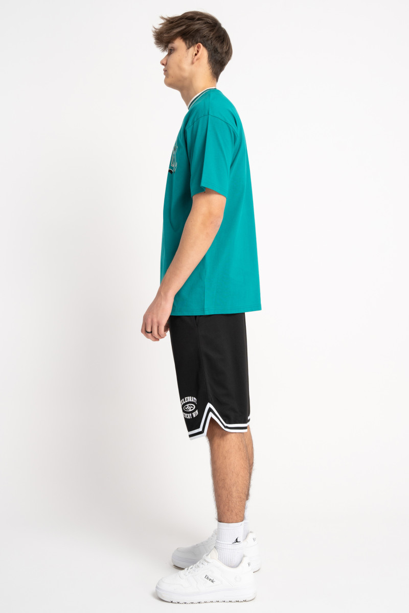 T-shirt w kolorze morskim z grafiką na piersi T-shirt w kolorze morskim z grafiką na piersi