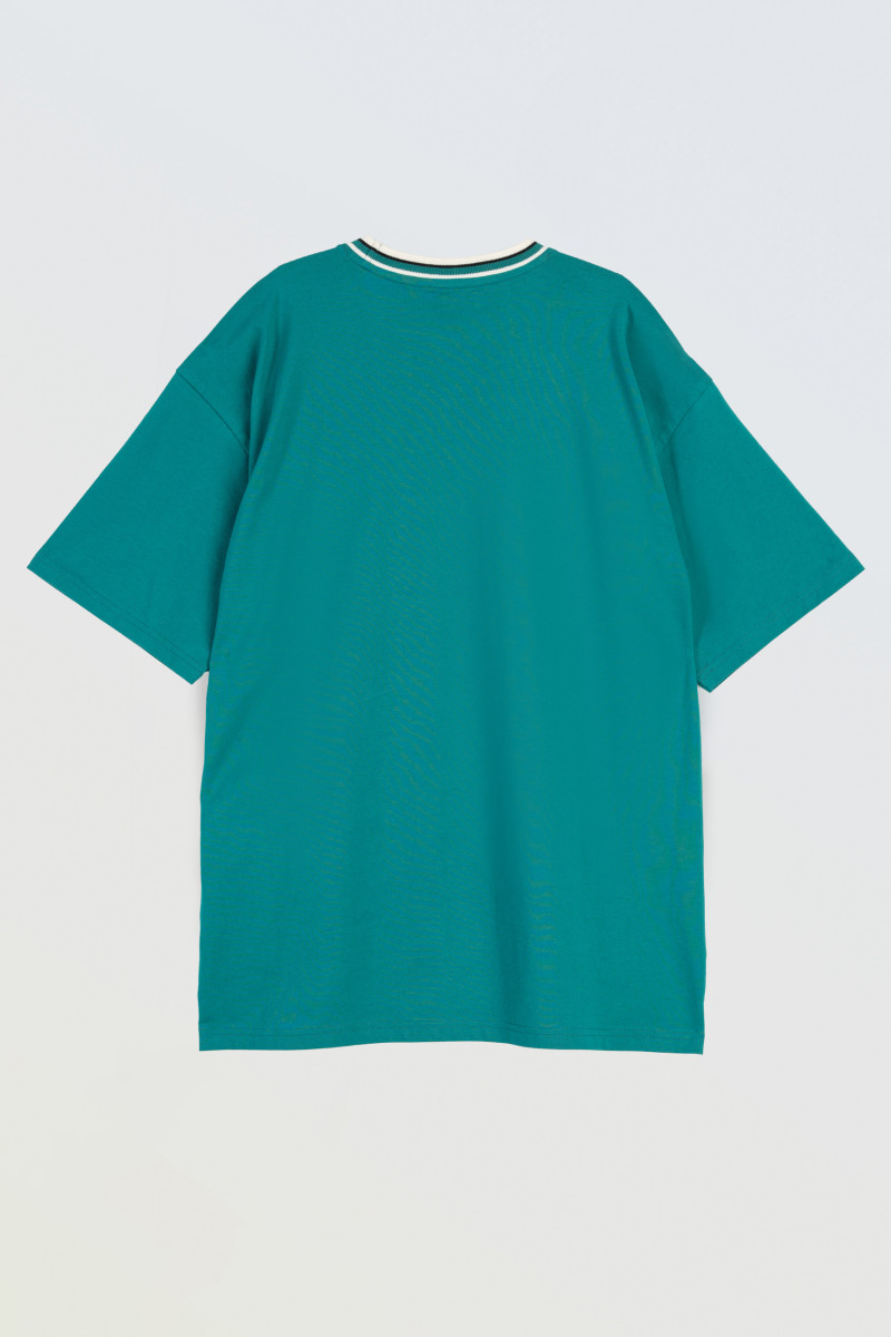 T-shirt w kolorze morskim z grafiką na piersi T-shirt w kolorze morskim z grafiką na piersi