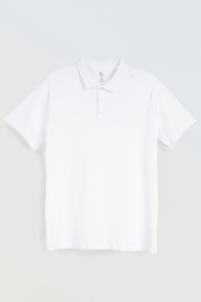 Biała koszulka polo z krótkim rękawem z minimalistycznym haftem, biały