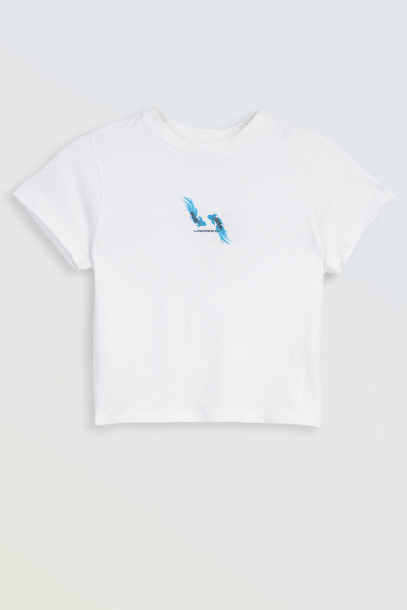 Biały CROP TOP z minimalistycznym nadrukiem