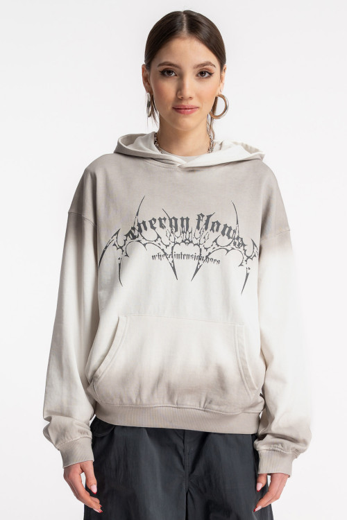 Kremowa bluza z kapturem z autorską grafiką z przodu Kremowa bluza z kapturem z autorską grafiką z przodu