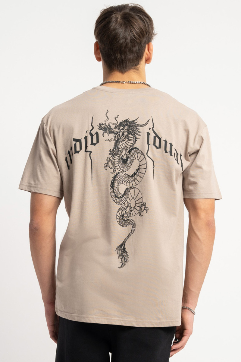 Beżowy t-shirt z autorską grafiką z tyłu Beżowy t-shirt z autorską grafiką z tyłu