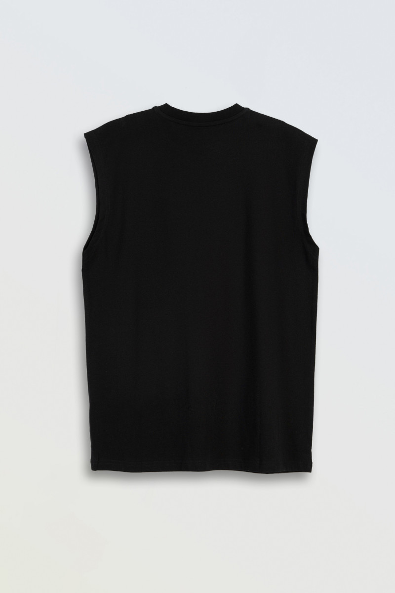 Czarny t-shirt bez rękawów z nadrukiem z przodu