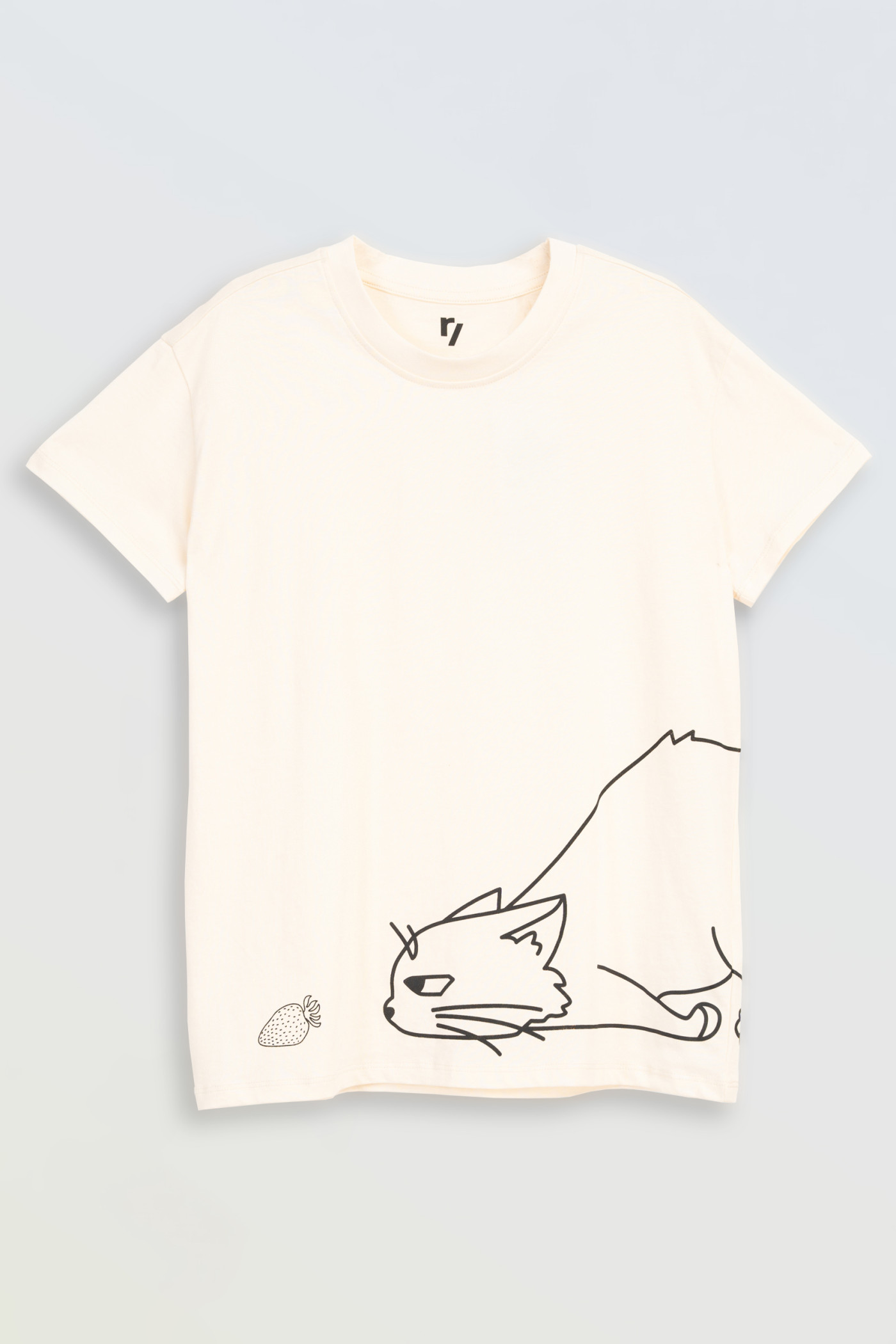 Beżowy t-shirt z autorską grafiką z przodu