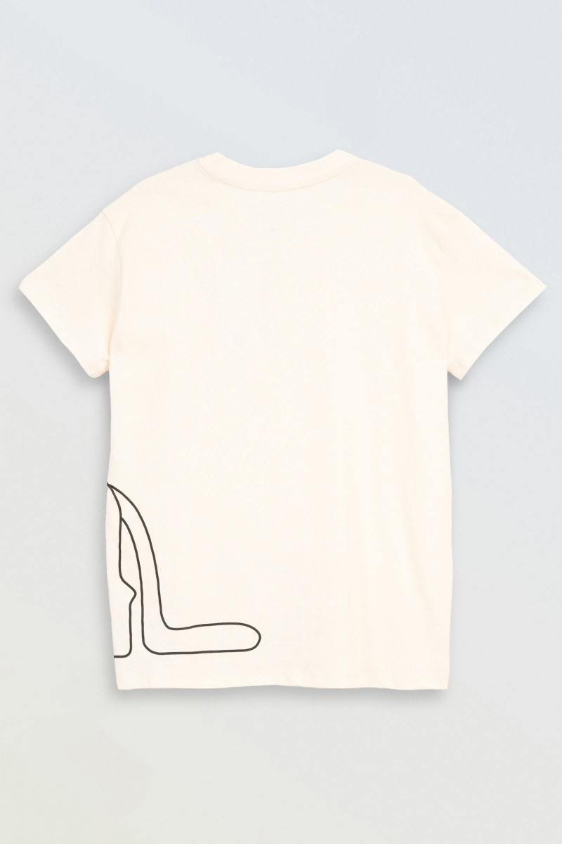 Beżowy t-shirt z autorską grafiką z przodu