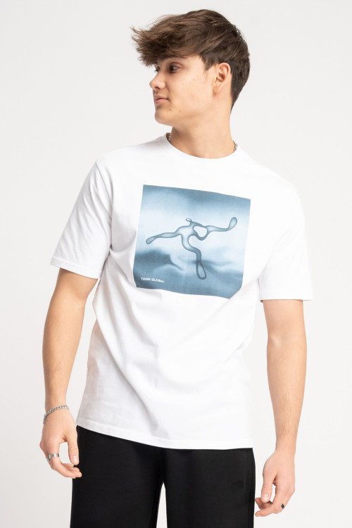 Biały t-shirt z autorską grafiką z przodu
