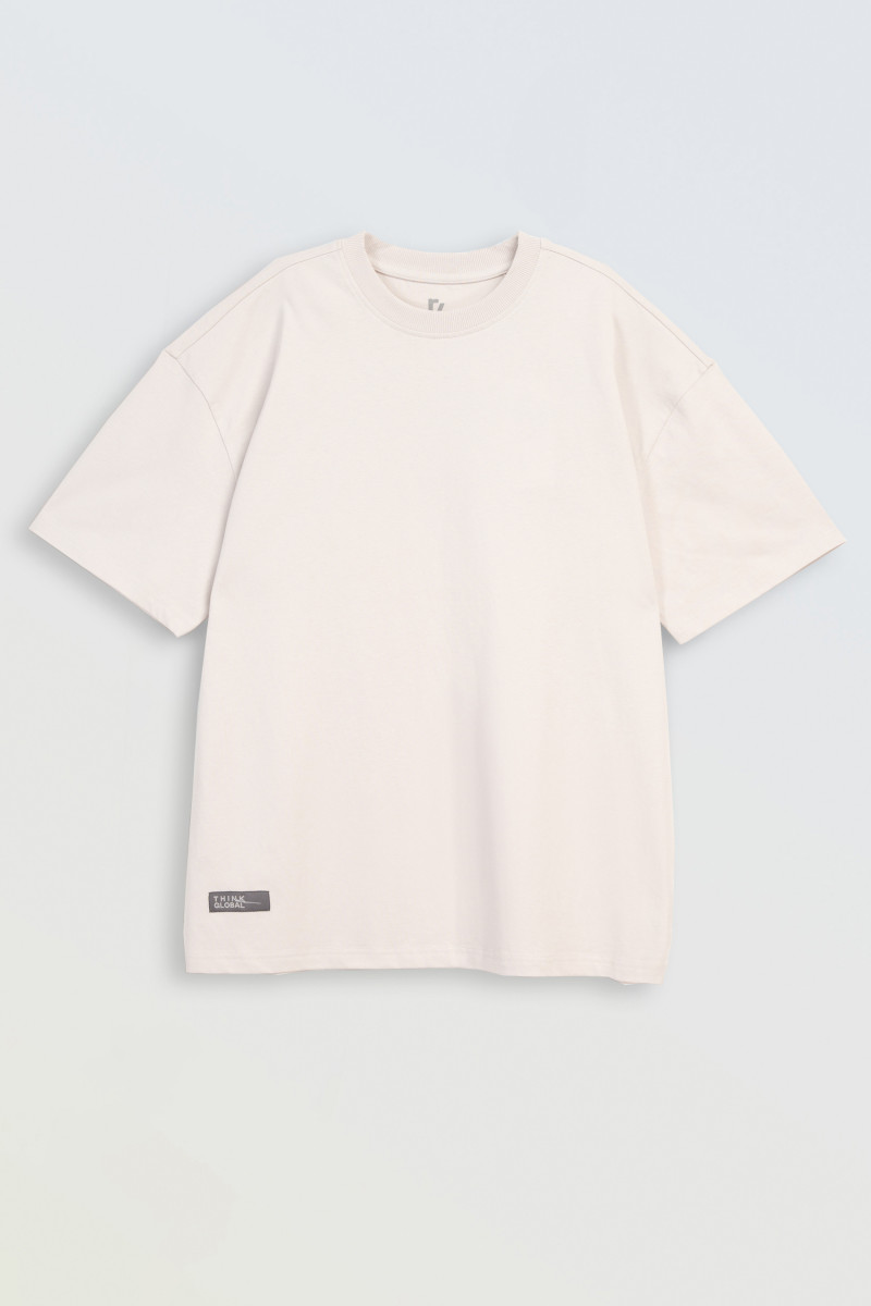 Jasnoszary t-shirt z autorską grafiką z tyłu