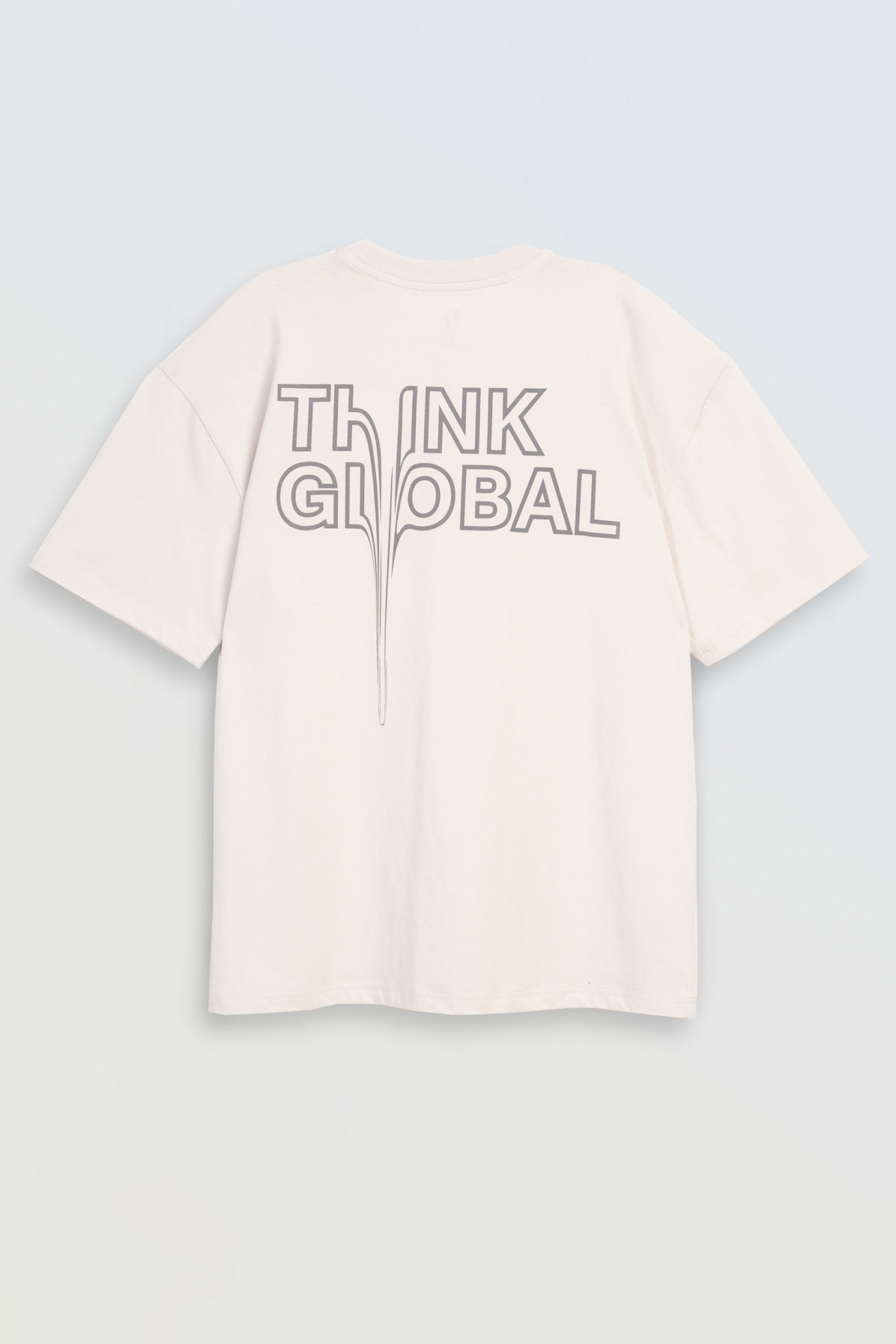 Jasnoszary t-shirt z autorską grafiką z tyłu