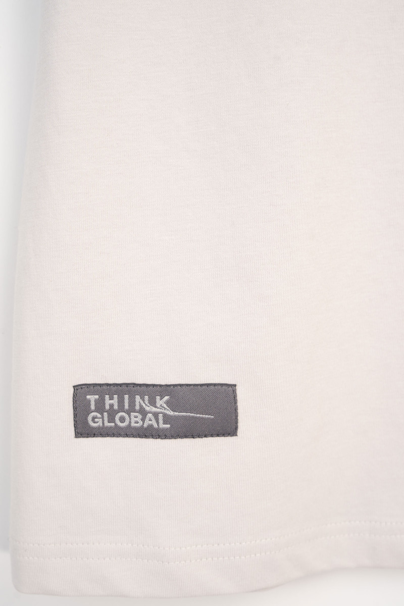 Jasnoszary t-shirt z autorską grafiką z tyłu