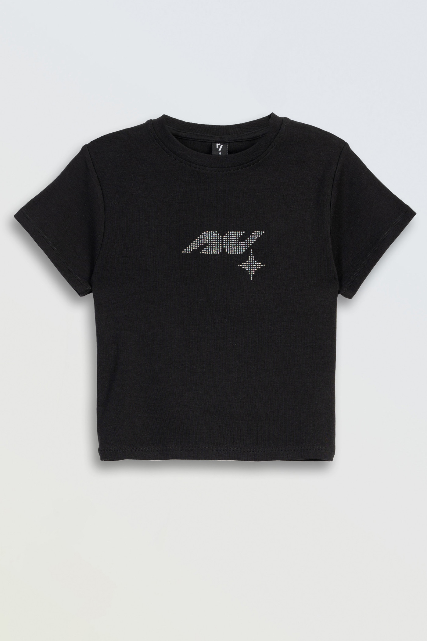 Czarny CROP TOP z ozdobną aplikacją
