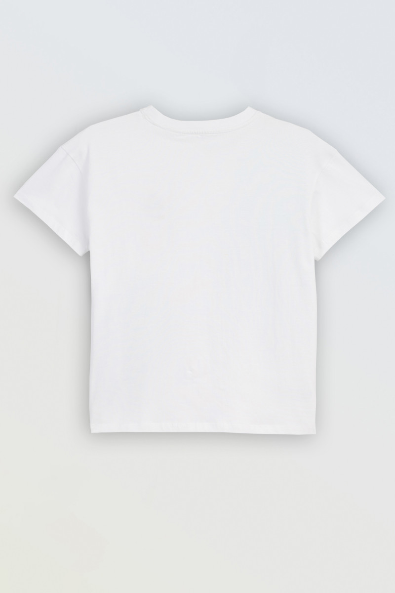 Biały t-shirt z kolorowym nadrukiem z przodu