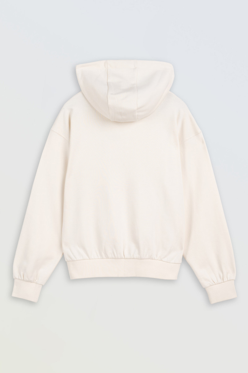 Kremowa bluza z kapturem z minimalistycznym nadrukiem