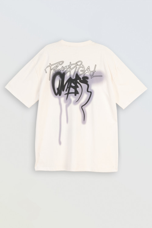 Kremowy t-shirt z autorskimi grafikami