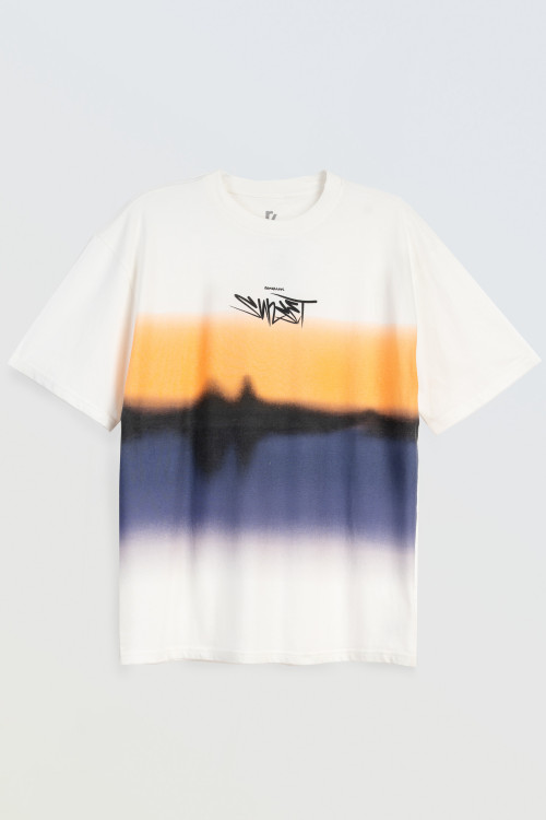 Kremowy t-shirt z autorską grafiką z przodu