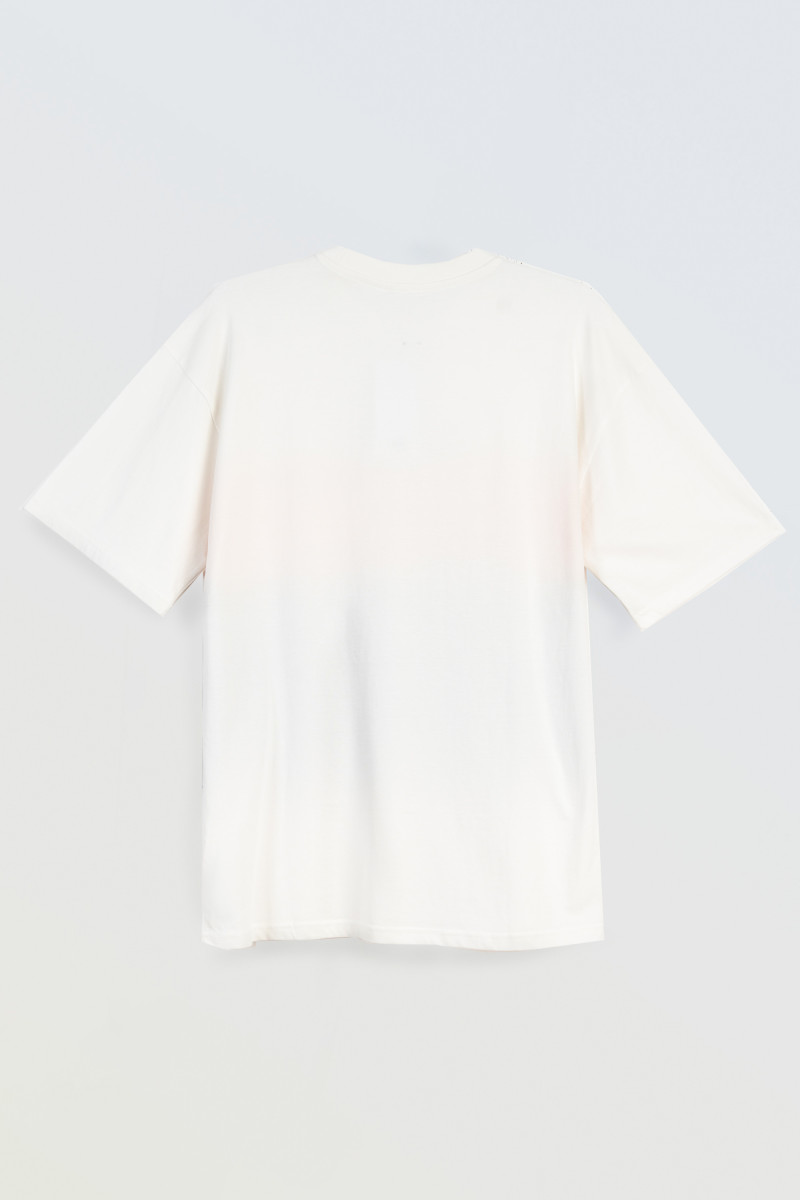 Kremowy t-shirt z autorską grafiką z przodu