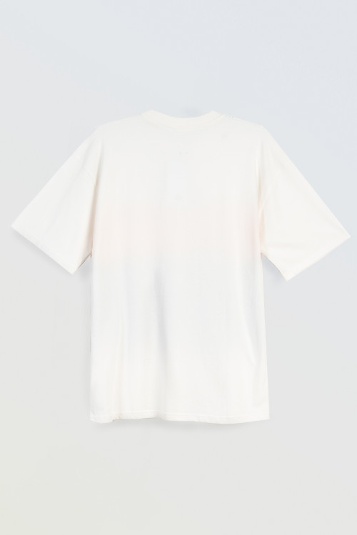 Kremowy t-shirt z autorską grafiką z przodu