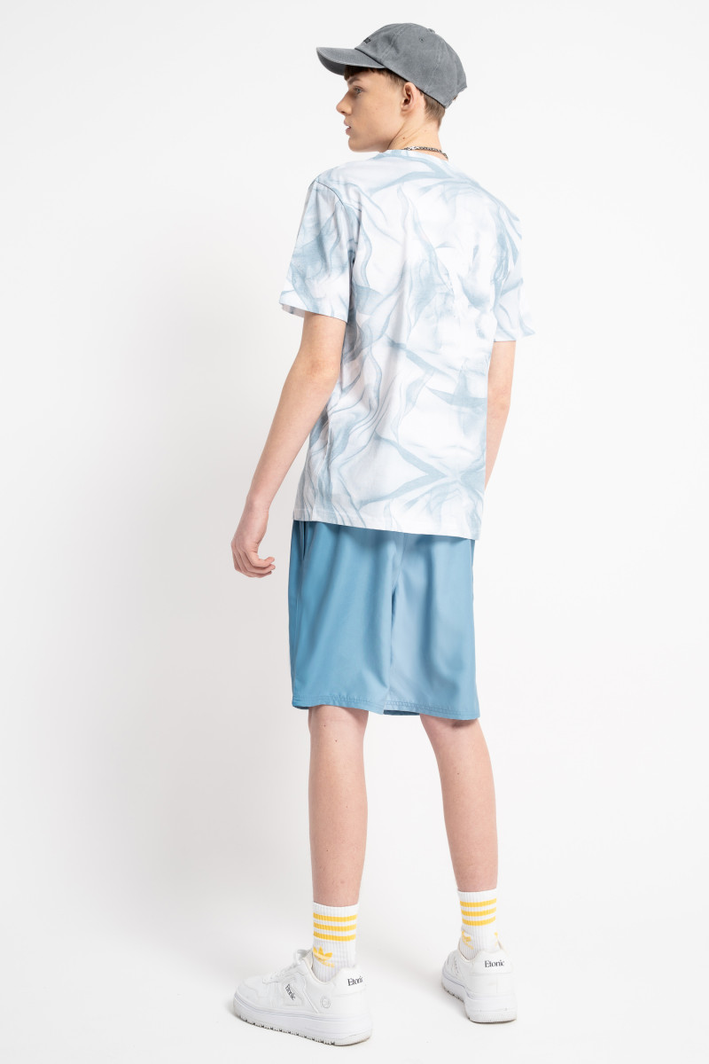 Biały t-shirt z niebieskim nadrukiem na całości Biały t-shirt z niebieskim nadrukiem na całości