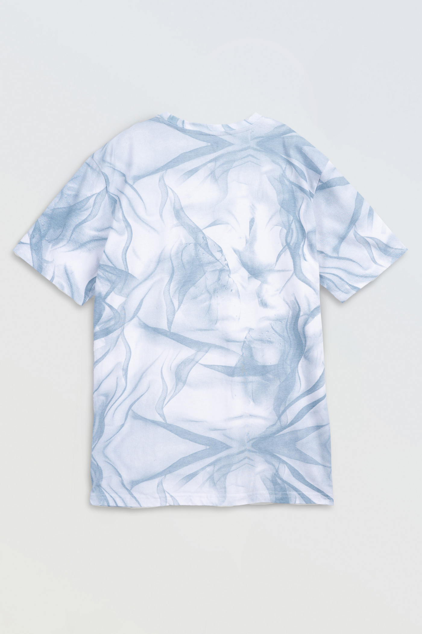 Biały t-shirt z niebieskim nadrukiem na całości Biały t-shirt z niebieskim nadrukiem na całości